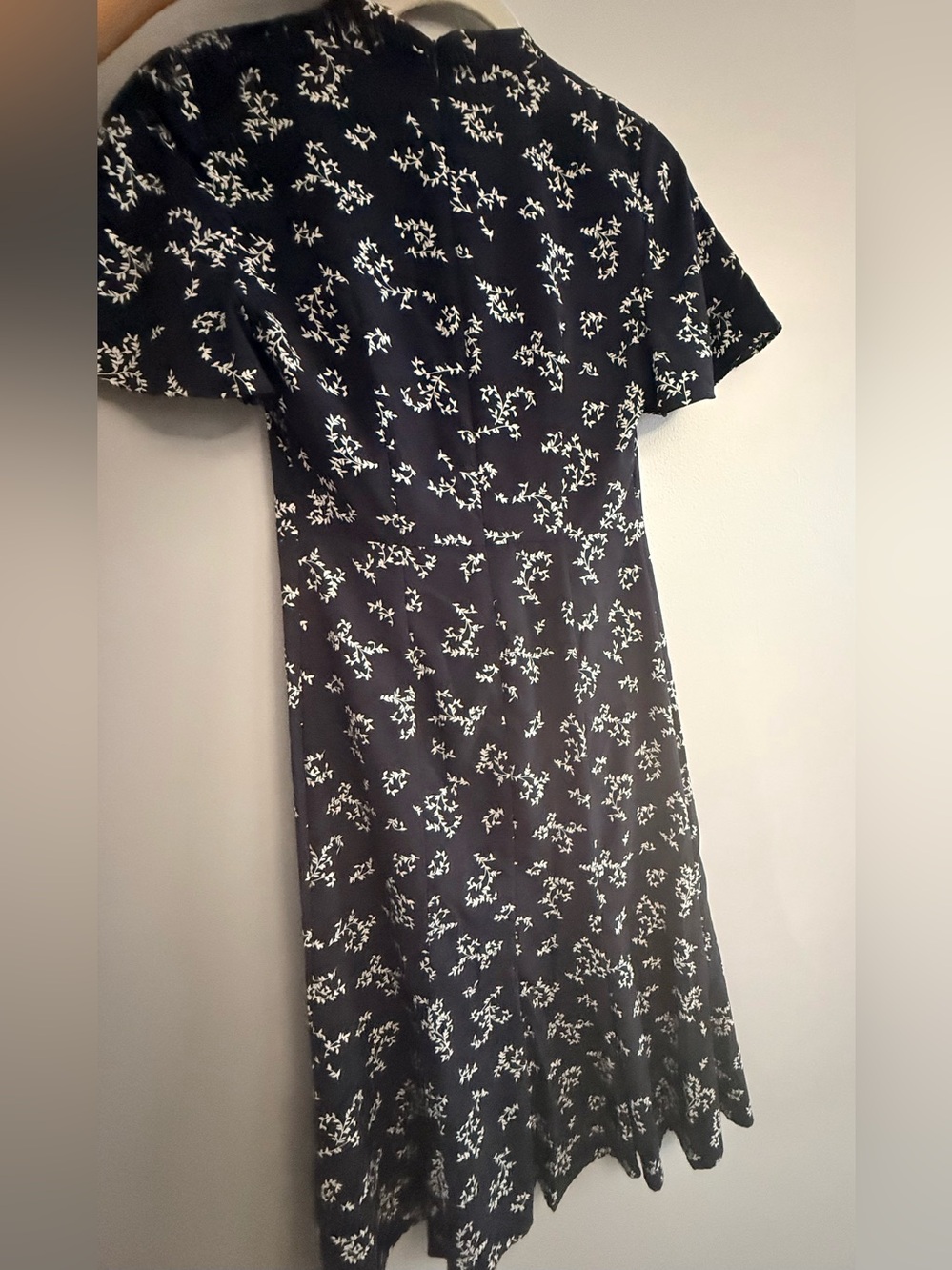 French Connection Black Midi Dress with White Floral Print